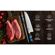Brazilian Flame - 10" Rumpsteak Traditional Set Stainless Steel 3mm Knife + Sharpener - Picanha Set Blue-United Backyard