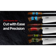 Brazilian Flame - 10" Rumpsteak Traditional Set Stainless Steel 3mm Knife + Sharpener - Picanha Set Blue-United Backyard