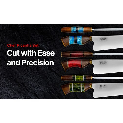 Brazilian Flame - 10" Rumpsteak Traditional Set Stainless Steel 3mm Knife + Sharpener - Picanha Set Blue-United Backyard