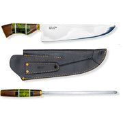 Brazilian Flame - 10" Rumpsteak Traditional Set Stainless Steel 3mm Knife + Sharpener - Picanha Set Green-United Backyard