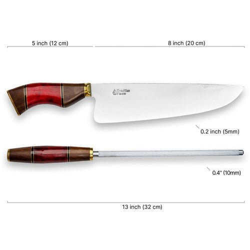 Brazilian Flame - 10" Rumpsteak Traditional Set Stainless Steel 3mm Knife + Sharpener - Picanha Set Red-United Backyard