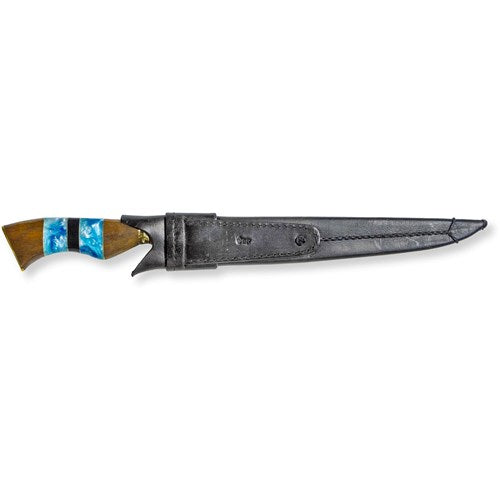 Brazilian Flame - 10" Traditional Line Forged Stainless Steel Knife 5mm w/Leather Case - Luxor Polished Blue-United Backyard
