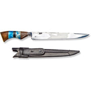 Brazilian Flame - 10" Traditional Line Forged Stainless Steel Knife 5mm w/Leather Case - Luxor Polished Blue-United Backyard
