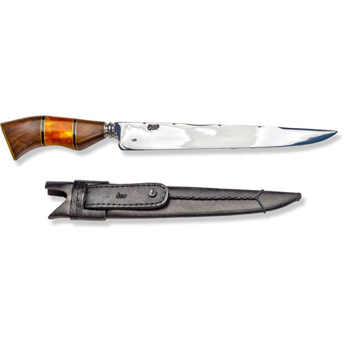 Brazilian Flame - 10" Traditional Line Forged Stainless Steel Knife 5mm w/Leather Case - Luxor Polished Yellow-United Backyard