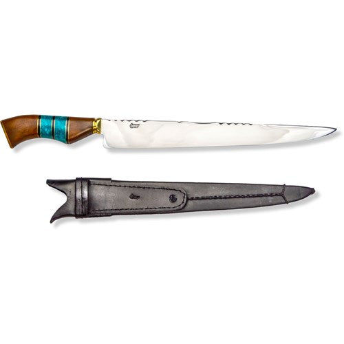 Brazilian Flame - 12" Traditional Line Stainless Steel Knife 5mm with Wooden Handle w/Case - Versatile Green-United Backyard