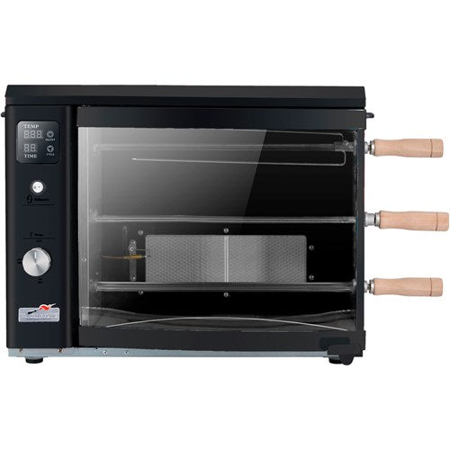 Brazilian Flame - Gas Rotisserie Brazilian Grill, 3 Skewer Unit, No Upper Tray - Black-United Backyard