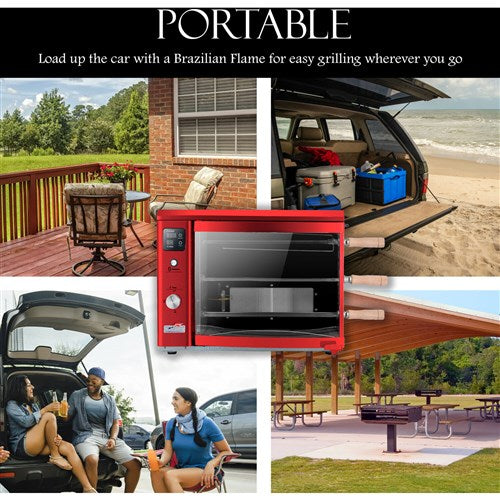 Brazilian Flame - Gas Rotisserie Brazilian Grill, 3 Skewer Unit, No Upper Tray - Red-United Backyard