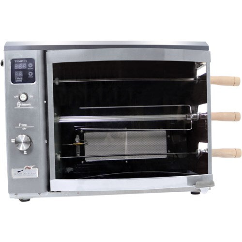 Brazilian Flame - Gas Rotisserie Brazilian Grill, 3 Skewer Unit, No Upper Tray - Silver-United Backyard
