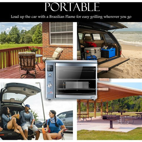 Brazilian Flame - Gas Rotisserie Brazilian Grill, 3 Skewer Unit, No Upper Tray - Silver-United Backyard