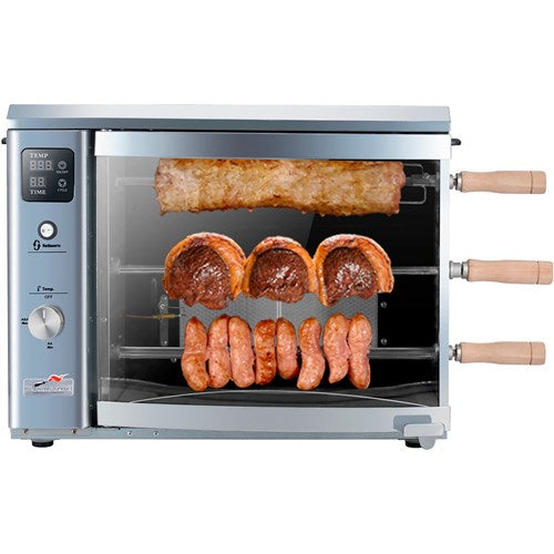 Brazilian Flame - Gas Rotisserie Brazilian Grill, 3 Skewer Unit, No Upper Tray - Silver-United Backyard