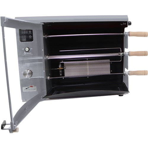 Brazilian Flame - Gas Rotisserie Brazilian Grill, 3 Skewer Unit, No Upper Tray - Silver-United Backyard