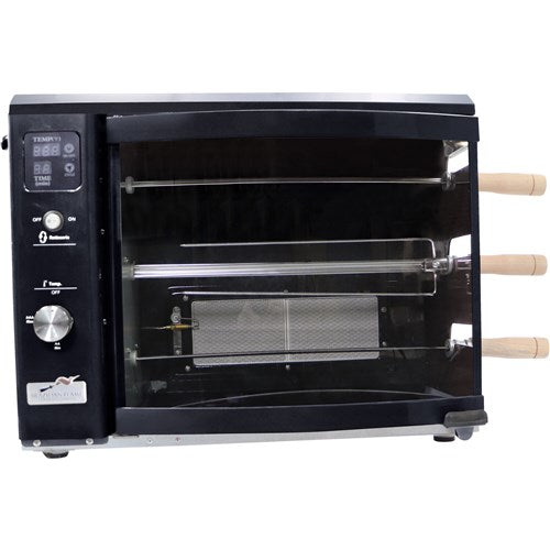 Brazilian Flame - Gas Rotisserie Brazilian Grill, 3 Skewer Unit, Upper Tray INCLUDED - Black-United Backyard