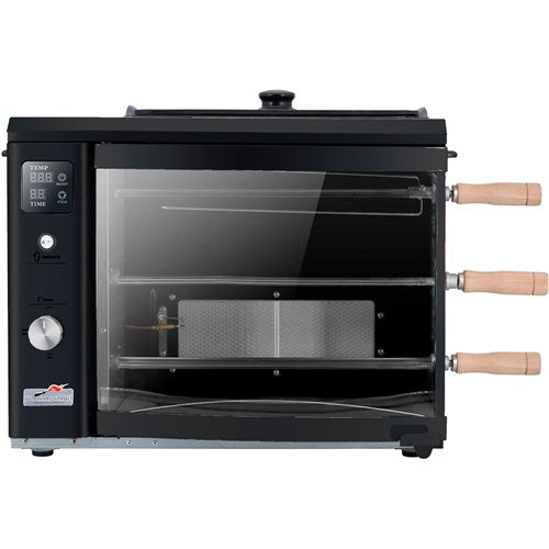 Brazilian Flame - Gas Rotisserie Brazilian Grill, 3 Skewer Unit, Upper Tray INCLUDED - Black-United Backyard