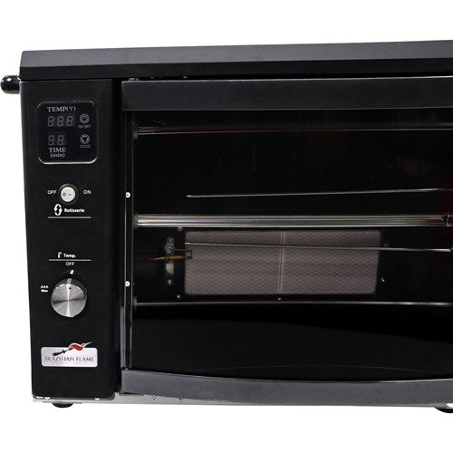 Brazilian Flame - Gas Rotisserie Brazilian Grill, 3 Skewer Unit, Upper Tray INCLUDED - Black-United Backyard