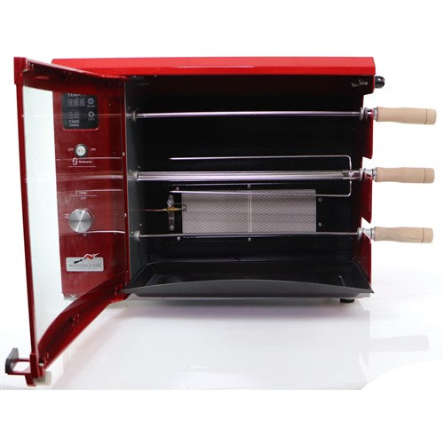 Brazilian Flame - Gas Rotisserie Brazilian Grill, 3 Skewer Unit, Upper Tray INCLUDED - Red-United Backyard