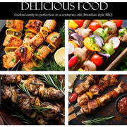 Brazilian Flame - Gas Rotisserie Brazilian Grill, 3 Skewer Unit, Upper Tray INCLUDED - Silver-United Backyard