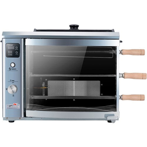 Brazilian Flame - Gas Rotisserie Brazilian Grill, 3 Skewer Unit, Upper Tray INCLUDED - Silver-United Backyard