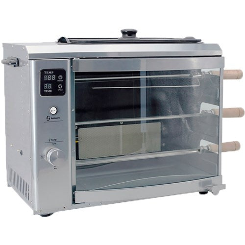 Brazilian Flame - Gas Rotisserie Brazilian Grill, 3 Skewer Unit, Upper Tray INCLUDED - Silver-United Backyard