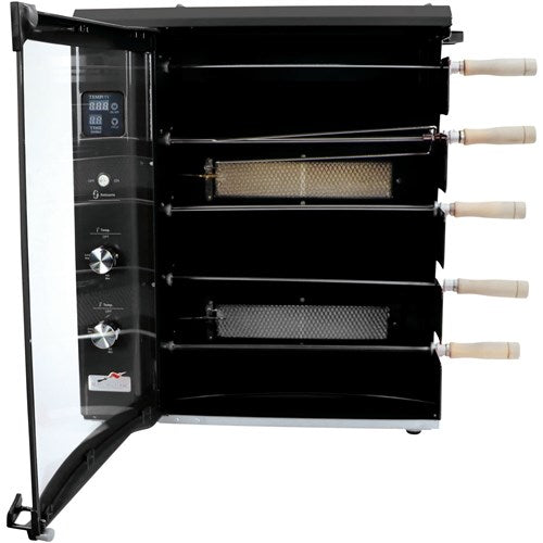 Brazilian Flame - Gas Rotisserie Brazilian Grill, 5 Skewer Unit, No Upper Tray - Black-United Backyard