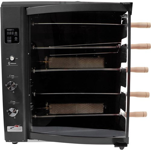 Brazilian Flame - Gas Rotisserie Brazilian Grill, 5 Skewer Unit, No Upper Tray - Black-United Backyard