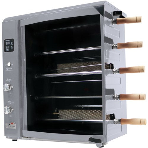 Brazilian Flame - Gas Rotisserie Brazilian Grill, 5 Skewer Unit, No Upper Tray - Silver-United Backyard