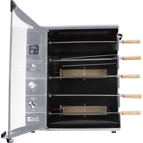Brazilian Flame - Gas Rotisserie Brazilian Grill, 5 Skewer Unit, No Upper Tray - Silver-United Backyard