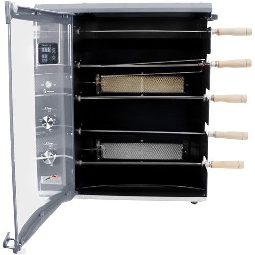 Brazilian Flame - Gas Rotisserie Brazilian Grill, 5 Skewer Unit, No Upper Tray - Silver-United Backyard