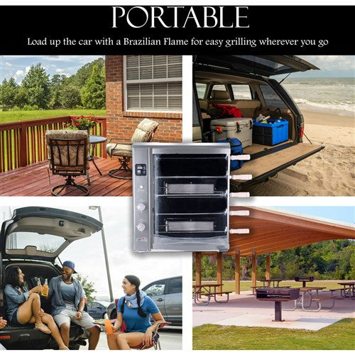 Brazilian Flame - Gas Rotisserie Brazilian Grill, 5 Skewer Unit, No Upper Tray - Silver-United Backyard