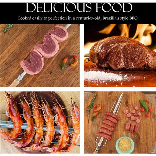 Brazilian Flame - Gas Rotisserie Brazilian Grill, 5 Skewer Unit, No Upper Tray - Silver-United Backyard