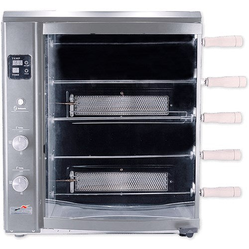 Brazilian Flame - Gas Rotisserie Brazilian Grill, 5 Skewer Unit, No Upper Tray - Silver-United Backyard