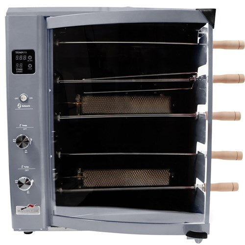 Brazilian Flame - Gas Rotisserie Brazilian Grill, 5 Skewer Unit, No Upper Tray - Silver-United Backyard