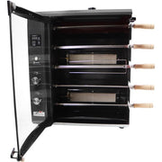 Brazilian Flame - Gas Rotisserie Brazilian Grill, 5 Skewer Unit, Upper Tray INCLUDED - Black-United Backyard