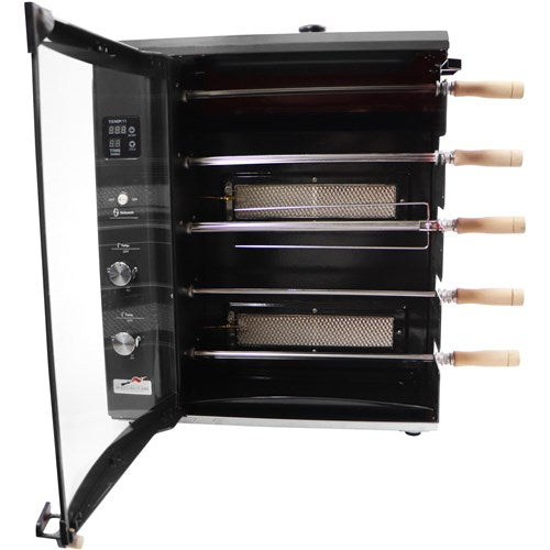 Brazilian Flame - Gas Rotisserie Brazilian Grill, 5 Skewer Unit, Upper Tray INCLUDED - Black-United Backyard