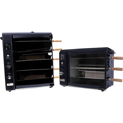 Brazilian Flame - Gas Rotisserie Brazilian Grill, 5 Skewer Unit, Upper Tray INCLUDED - Black-United Backyard