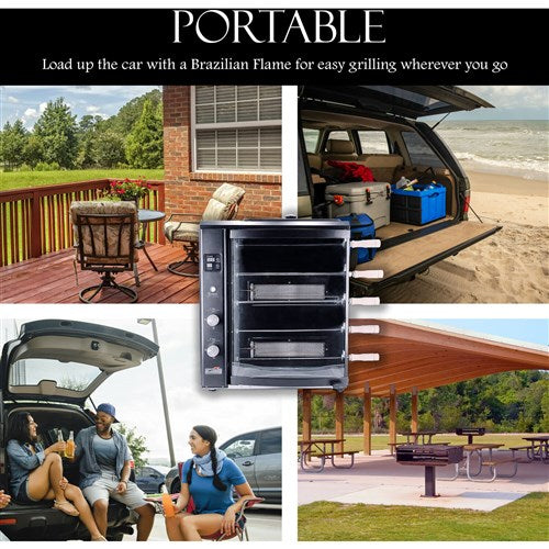 Brazilian Flame - Gas Rotisserie Brazilian Grill, 5 Skewer Unit, Upper Tray INCLUDED - Black-United Backyard