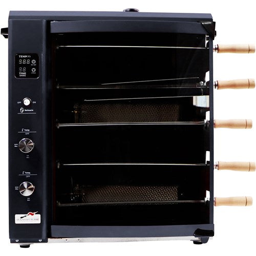 Brazilian Flame - Gas Rotisserie Brazilian Grill, 5 Skewer Unit, Upper Tray INCLUDED - Black-United Backyard
