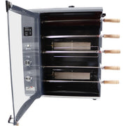 Brazilian Flame - Gas Rotisserie Brazilian Grill, 5 Skewer Unit, Upper Tray INCLUDED - Silver-United Backyard