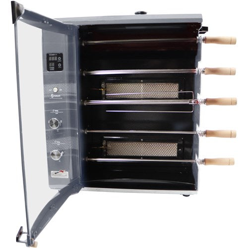 Brazilian Flame - Gas Rotisserie Brazilian Grill, 5 Skewer Unit, Upper Tray INCLUDED - Silver-United Backyard