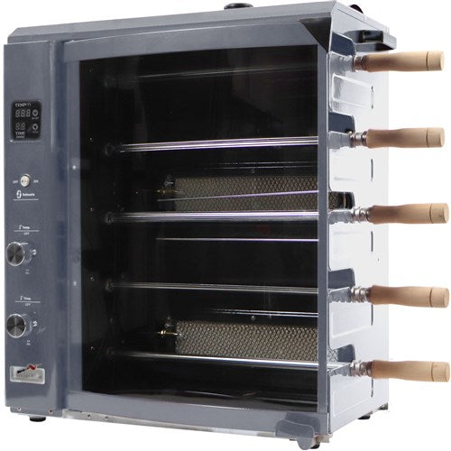 Brazilian Flame - Gas Rotisserie Brazilian Grill, 5 Skewer Unit, Upper Tray INCLUDED - Silver-United Backyard