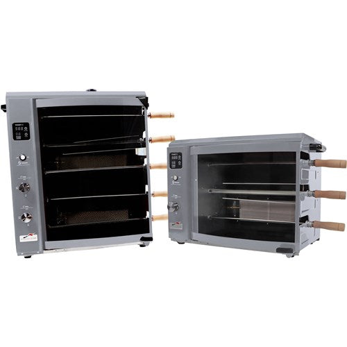Brazilian Flame - Gas Rotisserie Brazilian Grill, 5 Skewer Unit, Upper Tray INCLUDED - Silver-United Backyard