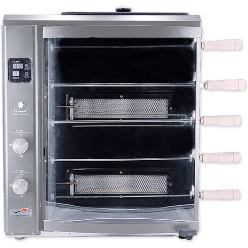 Brazilian Flame - Gas Rotisserie Brazilian Grill, 5 Skewer Unit, Upper Tray INCLUDED - Silver-United Backyard