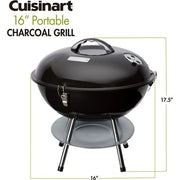 Cuisinart Grill - 16" Charcoal Grill, Steel cooking Grate, Dual Venting - Black-United Backyard