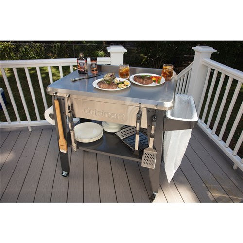 Cuisinart Grill - Outdoor Prep Table 36" x 22" Storage Shelf, Paper Towel Holder - Stainless Steel-United Backyard
