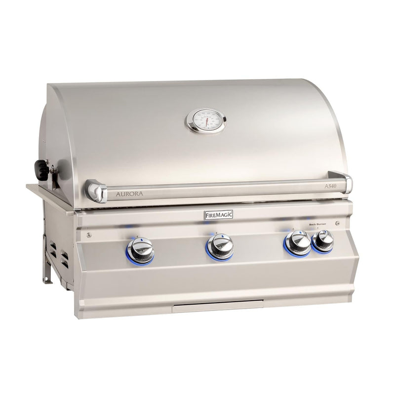 Fire Magic - Aurora A540i 30-Inch Propane Gas Built-In Grill with 1 Sear Burner, Backburner, Rotisserie Kit and Analog Thermometer