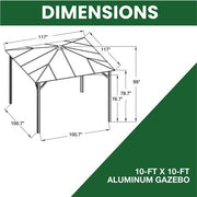 Hanover - 10'x10' Aluminum Gazebo with PC Board Hard Top - Dark Gray-United Backyard