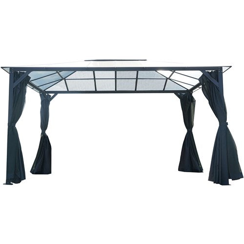 Hanover - 13'x10' Aluminum Gazebo PC Board Hard Top w/Curtains & Netting - Dark Gray-United Backyard