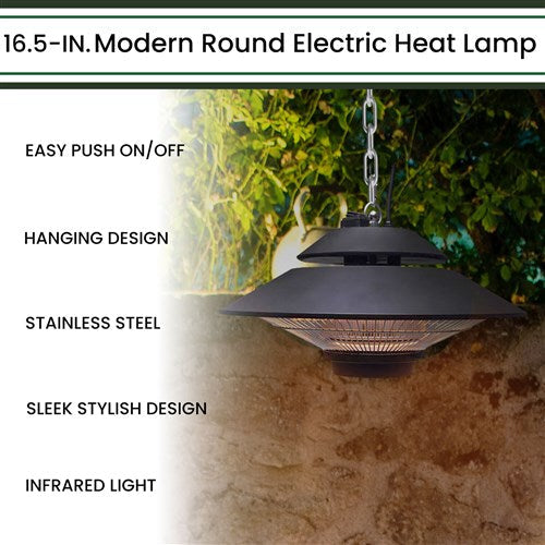 Hanover - 16.7 in Hanging Electric Heater-1 heat settings with Remote - Black-United Backyard