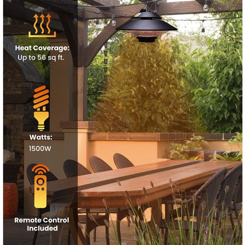 Hanover - 16.7 in Hanging Electric Heater-1 heat settings with Remote - Black-United Backyard