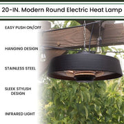 Hanover - 20 in Hanging Electric Heater-1 heat settings with Remote - Black-United Backyard