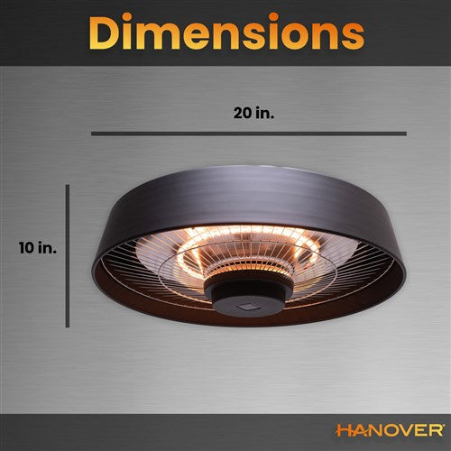 Hanover - 20 in Hanging Electric Heater-1 heat settings with Remote - Black-United Backyard